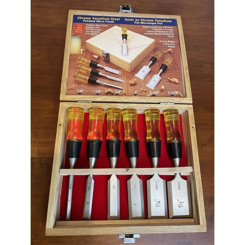 Alltrade Six Piece Chrome Vanadium Steel Wood Chisel Set And Case W/ Foam Insert